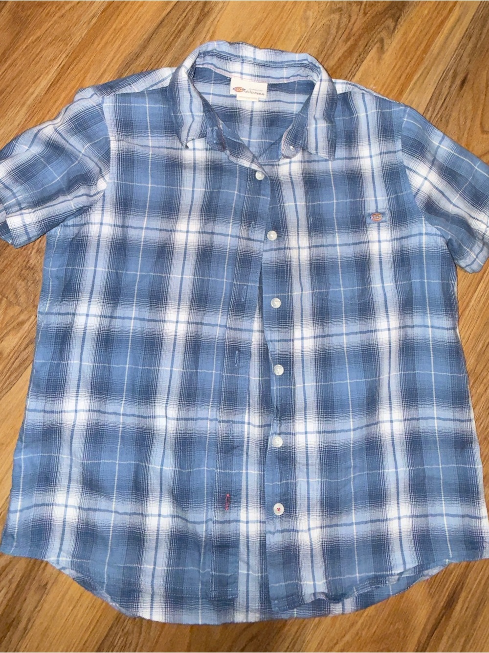 Dickies Blue and White Plaid Button-Down Shirt